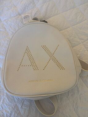 Armani Exchange Cream Mini Backpack with Gold AX Studs
